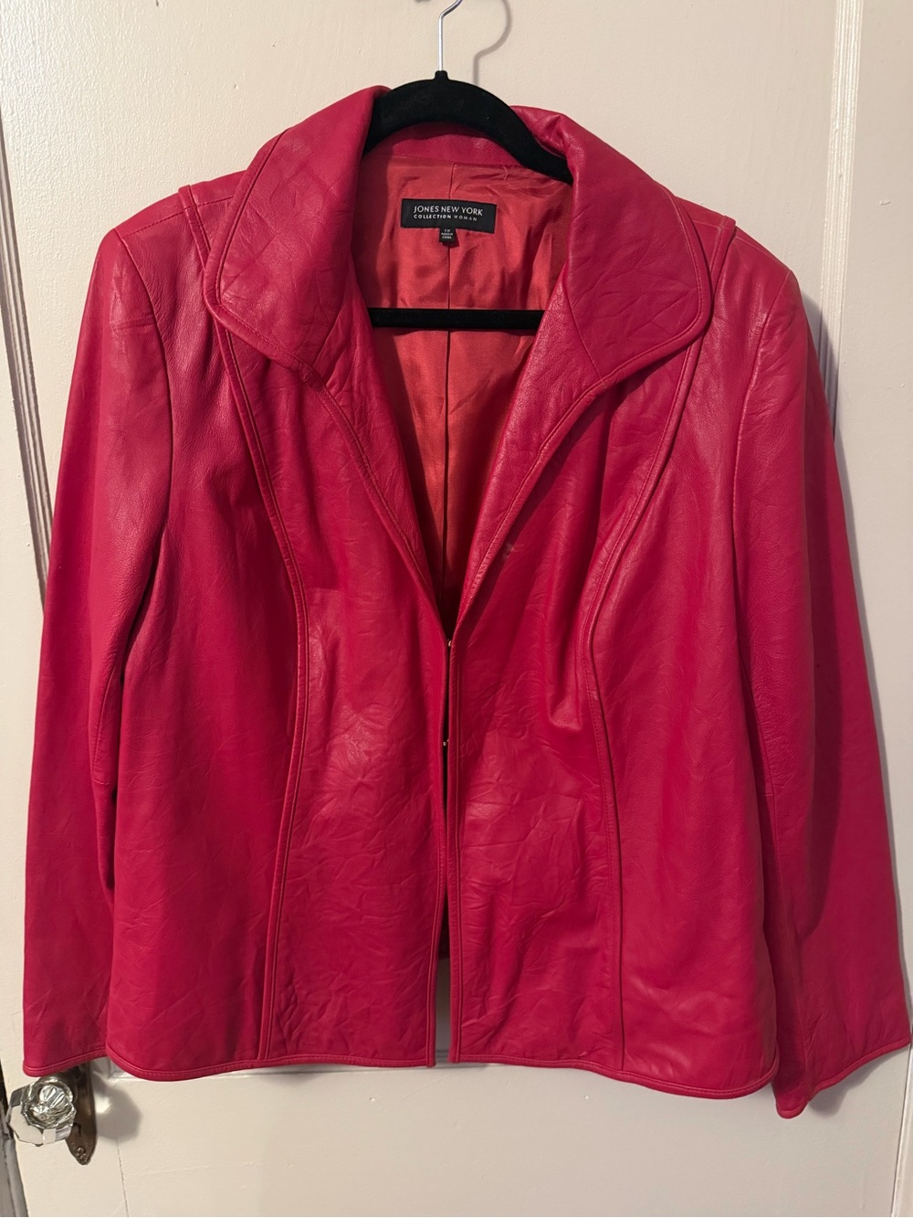 Vintage Jones New York Hot Pink Leather Zip Jacket